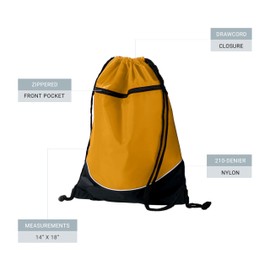 Augusta Sportswear Tri-Color Drawstring Backpack, Gold/Black/White, Medium