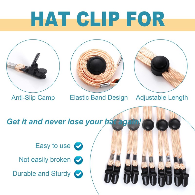 Sucrain 5 Pieces Adjustable Hat Strap Clips Hat Chin Cord
