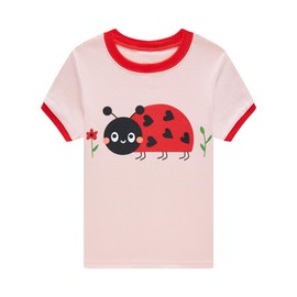 Popshion Little Girls Pajamas Short Sleeve 100% Cotton Toddler Pjs Ladybug Sleepwear Pajama Summer Clothes Sets 10t