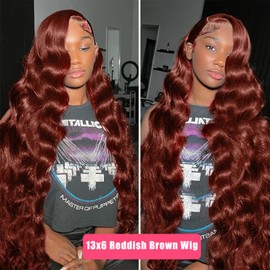 QYNQYN Reddish Brown Lace Front Wig Human Hair 13x6 HD Body Wave Lace Front Wigs Human Hair Pre Plucked with Baby Hair 180 Density Auburn Colored Glueless Frontal Wigs Human Hair for Women 26 Inch