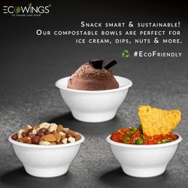 ECOWINGS X-Small 6oz (180ml) Bagasse Disposable Bowls: Stylish, Sustainable, Eco-Friendly Compostable Serving Bowls, Perfect for Dips, Nuts, Stone Fruits & Sauces - 50 Pack