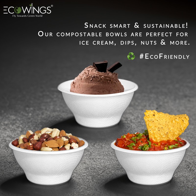 ECOWINGS X-Small 6oz (180ml) Bagasse Disposable Bowls: Stylish, Sustainable, Eco-Friendly