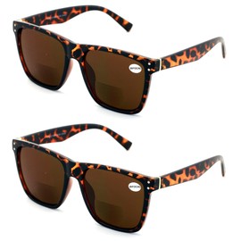 V.W.E. 2 Pairs Women Oversized Square BIFOCAL Sunglasses Reader - Outdoor Reading Glasses 100% UV (2 Tortoise, 2.50, multiplier_x)