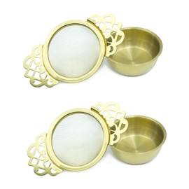 Juliyeh 2 Pack Filter Tea Mesh with Drip Bowls Tea Strainers Stainless Steel Strainer for Loose Tea Leaf Filter(Gold