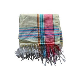 Unisex African Kikoy Scarf, Sarong, Wrap, Throw - 100% Cotton, Handmade Tassels, Multi-Use Beach Cover-Up, Picnic Blanket, & More – Cream with Pink border.
