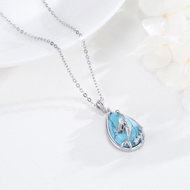 Cuoka Mermaid Turquoise Necklace 925 Sterling Silver Hawaiian Mermaid Pendant Necklace,Ocean Beach Bohemia Jewelry for Women