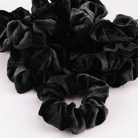 Whavel Black Velvet Scrunchies for Women's Hair, 12 Pack Elastic Hair Bands Scrunchy Bobbles Soft Hair Ties