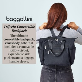 Baggallini Trifecta Convertible Backpack Crossbody Tote Bag - 11x12 Lightweight Travel Bag w/RFID Phone Wristlet