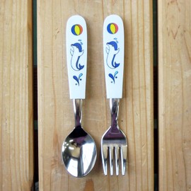 Nagao Children's Spoon and Fork Set, 5.4 inches (13.8 cm), Dolphin, Dishwasher Safe, Made in Japan