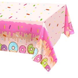 KSIWRE 2PCS Donut Table Cloth,Donut Theme Table Cover,Disposable Plastic Picnic Tablecloth for Girls Birthday Party Decorations