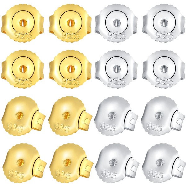 8 Pairs 925 Sterling Silver Hypoallergenic Earring Backs for Earrings,