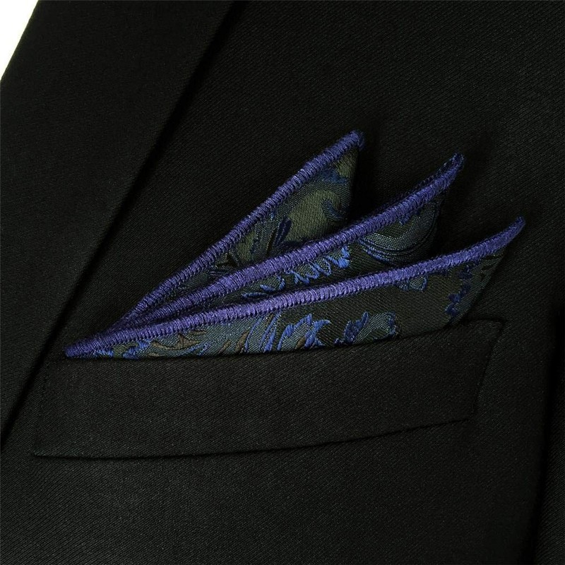 S&W SHLAX&WING Blue Pocket Square Black Abstract Men's Silk, blue