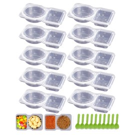 10 Piezas Snack Containers, Double Compartment Condiment Container, Mini Contenedor de Bocadillos Reutilizables con Tapas, Contenedores de Bocadillos Compartimento con 10 Cucharas