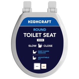 HIGHCRAFT Premium Round Toilet Seat with Slow-Close Design, Adjustable Hinges & Quick Removal Mechanism - Molded Wood Toilet Seat - Fits Standard Round Toilets - Toilet Seat in White