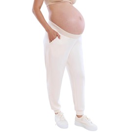 Motherhood Maternity Women's Scuba Underbelly Pregnancy Pocket Jogger Sweatpant, Winter White
