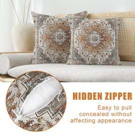 SZXYCZL Boho Throw Pillow Covers 18X18 Inch Set of 2,Bohemia Carpet Pattern Soft Pillowcases Decorative Sofa Living Room Bed Outdoor Pillow Case for Cushion Cover-Brown