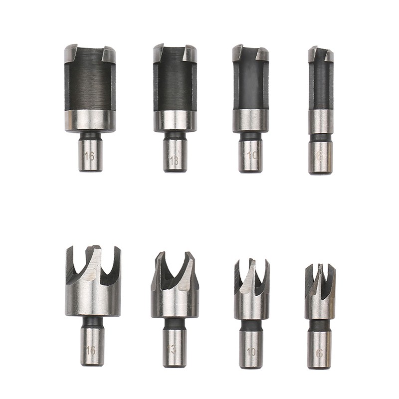 8Pcs Woodworking Chamfer Drilling Tool Wood Plug Cutter Drill Bit