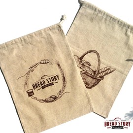 Linen Bread Bags - 2-Pack Large 11 x15 in (30 cm x 40 cm) Ideal for Homemade Bread, Reusable Food Storage, Housewarming, Wedding Gift, Storage for Artisan Bread - Bakery & Baguette Bag