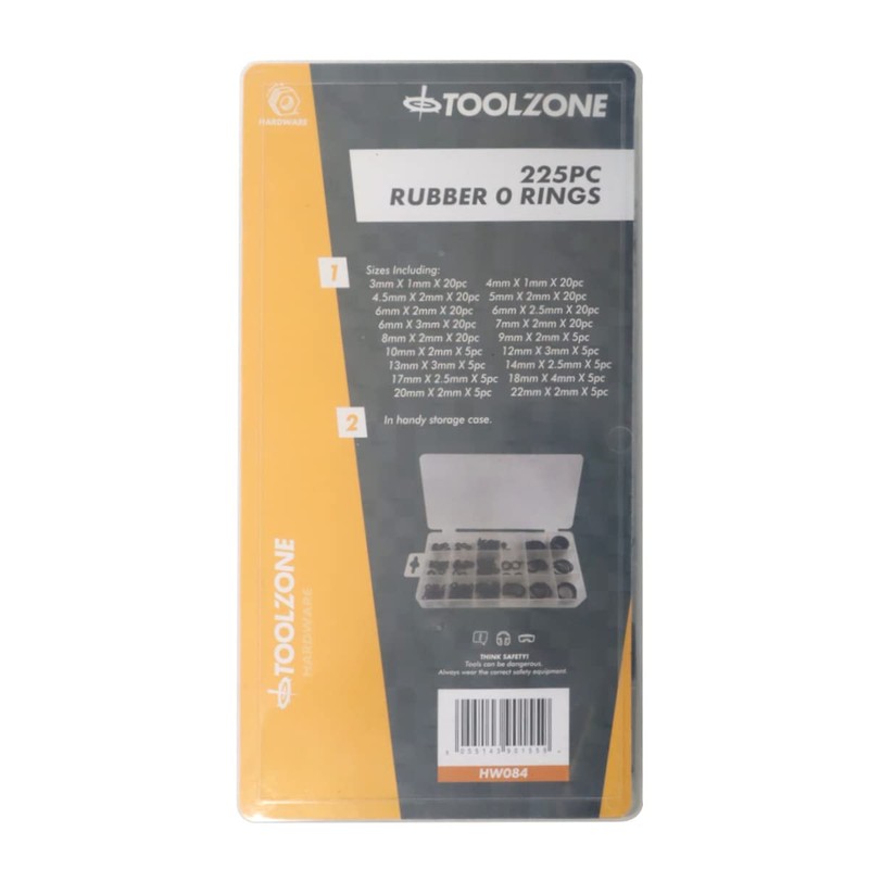Toolzone Rubber O Rings 225Pc Tap Seal Plumbing Washer Set