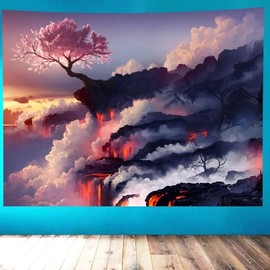 FENDROM Tree of Life Tapestry Wall Hanging Nature Volcano and Clouds Tapestries Home Decoration for Living Room Bedroom
