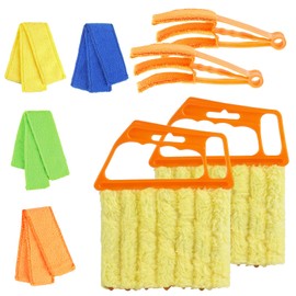 4pcs Window Venetian Blind Cleaner Duster Tool,Blind Duster for Cleaning,Microfiber 7Finger Duster Brush Dusting Cleaner Tool for Window Shutters Air Conditioner Vinyl Wood Blinds,with 4 Cloth Cover