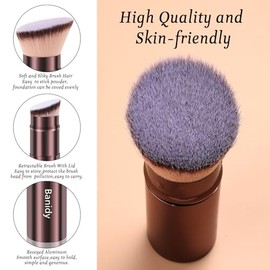 Banidy Pincel de Maquillaje Kabuki Cepillos Faciales Retráctil Rubor de Viaje Brocha Kabuki Portátil Impecable para Base, Rubor En Polvo, Bronceador, Pulido, Líquido, Crema, Libre de Crueldad Con Cubi