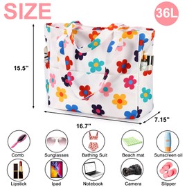 CAMTOP Waterproof Beach Tote Bag for Women Girls with Zipper Foldable Sandproof Pool Swim Bag Travel Carry On Gym