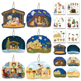 36PCS Religious Crafts Nativity Stickers Make a Nativity Scene Sticker Ornament Christmas Tree Hanging Decorations Christian Craft Kits for Holy Night Religious Party Jesus