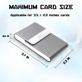 Waylipun Professional PU Leather Business Card Case, Slim Metal Pocket Card Holder with Magnetic Shut - High Capacity & Lightweight, Grey