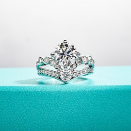 AnuClub Moissanite Engagement Rings 4.08cttw D Color VVS1 925 Sterling Silver Empire Crown Mask Wedding Promise Ring Christmas Gift for Women with Certificate Size 8