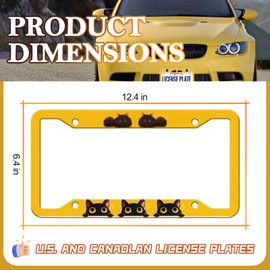 HCSS 2PCS Cute Cats License Plate Frames,Personalize Animal Orange Aluminum Metal License Plate Holder Covers,Rust-Proof Waterproof Car Decorative Tag Frames for Standard US 12x6 Inch
