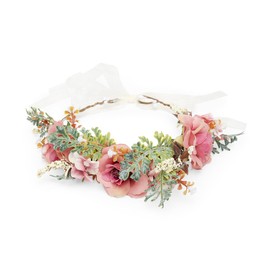 Radhu & Kabby Tiara for Girls | Flower Head Piece in Pink | Elegant Floral Crown Headband for Birthdays, Weddings, Photoshoots, and Special Occasions | Adjustable Hair Accessory
