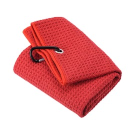 PATIKIL 24"x16" Tri-Fold Golf Towels, Waffle Pattern Towels Soft Fiber Strong Water Absorption with D Clip for Golf Lovers, Red