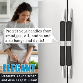 ELCOOR Refrigerator Door Handle Covers, Set of 6, Keep Your Kitchen Appliance Clean from Food Stains, Smudges, Drips, Oil, Washable and Form-Fitting, Protector for Fridge, Ovens, Dishwashers (Black)