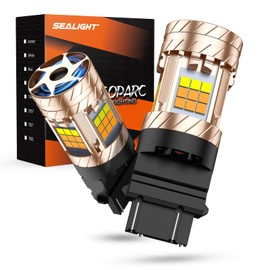 SEALIGHT 3157 LED Bulb Switchback Dual Color, 3156 LED Light With Turbo Fan, 30W 3200LM Amber For Turn Signal Blinker,White For Daytime Running Light, Anti Hyper Flash, Pack of 2