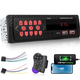 1 DIN Car Radio - Bluetooth Car Radio with Dual Bluetooth Hands-Free Kit, FM Radio, USB/Type-C/TF/AUX Port, Shutdown Memory, Protective Connection, Audio Recording + SWC