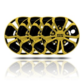 HANGKUNNEE Golf Cart SS Wheel Covers Hub Caps for EZGO Club Car Yamaha, 8 inch Golf Cart Hub Caps, Set of 4 Wheel Covers, Black and Yellow