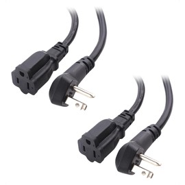 Cable Matters 2-Pack 14AWG 15A Heavy Duty Short Power Extension Cord 3 ft with Low Profile Plug in Black, ETL Listed (Low Profile Power Cord Extension / 3 Prong Extension Cords, NEMA 5-15P to 5-15R)