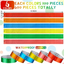 Epakh 600 Pcs Paper Wristbands Neon Wrist Bands Waterproof Handbands for Events Lightweight Concert Wristbands Neon Colored Adhesive Wrist Band for Party (Red,Orange,Yellow,Green,Pink,Blue)