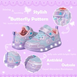 AMZKC ZKA7 Purple Toddler Light Up Shoes for Girls Size 6 with Lights Butterfly