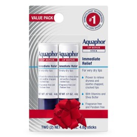 Aquaphor Lip Repair Stick, Moisturizing Lip Balm Pack, Relieves Dryness, Holiday Gifts for Self Care, 0.17 Oz Stick, Pack of 2