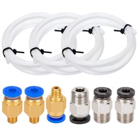 Luter 3D Printer Teflon Hose PTFE White Tubing (1 m) + PC4-M6 Fittings + PC4-M10 Straight Pneumatic Screw Connection for Connecting PTFE Hose for 1.75 mm Filament Press (Pack of 3)