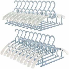 Spesh Pack of 20 Children's Clothes Hangers, 28-36 cm, Adjustable Baby Hangers, Plastic Hangers with Stackable Bear Hooks (Blue-1)
