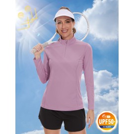 TACVASEN Women's 1/4 Zip Pullover Golf Shirts Long Sleeve SPF Shirts UV Protection Workout Tops Grey Purple, S