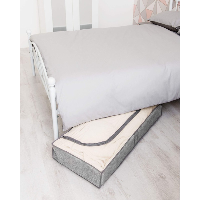 LIVIVO 2pack Grey Linen Printed Zipped Underbed Storage Bag Organiser