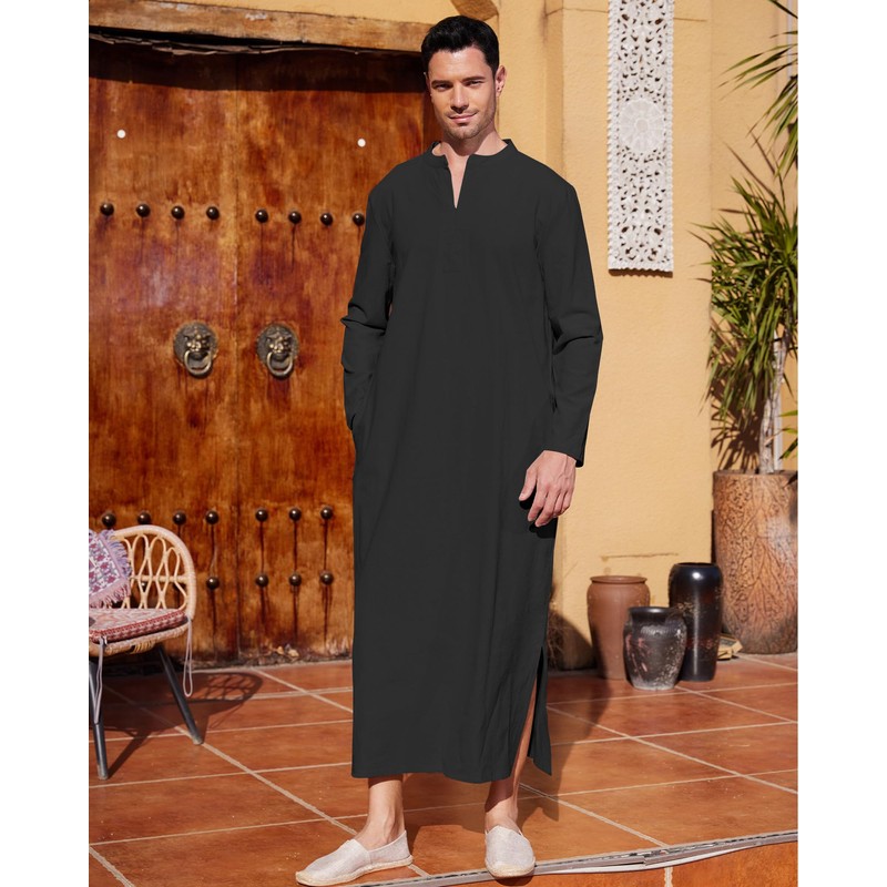 LVCBL Men's Kaftan Long Sleeve Kaftan Men's Long Thobe Men's