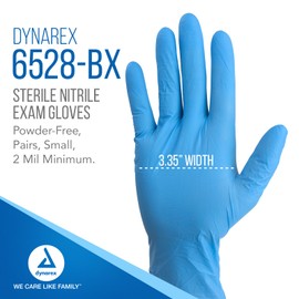 Dynarex Sterile Disposable Nitrile Exam Gloves, Powder-Free, Sterilely Packaged in Pairs, Textured Palms, Blue, Small, 1 Box of 50 Pairs