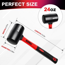 LOZAGU 3-Pack Rubber Mallet Hammer 8oz 16oz and 24oz, Fiberglass Handle, Rubber Mallet for Flooring, Tent Stakes, Woodworking, Camping, Soft Blow Tasks without Damage
