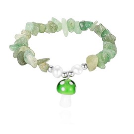 POYAMUSE Natural Purple Crystal Gemstone Bracelet, Beaded Mushroom Charm Bracelet for Women, Adjustable Green Crystal Boho Bracelet for Women - Green