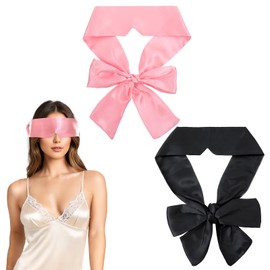 Tyqour 2 Pcs Blindfolds, Soft Silk Blind Folds for Adult Play, Adjustable Blindfold for Party Games, 59 Inch V-Shaped Blackout Sleep Mask for Women Men Adult Couples, valentine's day Gift, Black, Pink